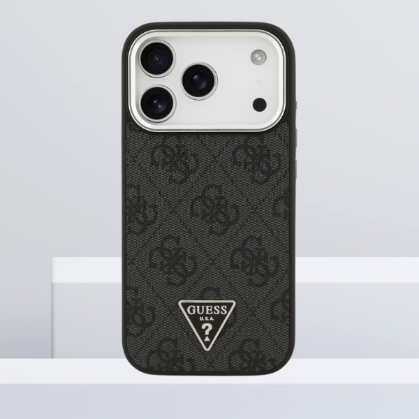 Dėklas Guess 4G Triangle Logo MagSafe Apple iPhone 17 Pro juodos spalvos sidabrinis aprašymas - Prekės nuotrauka Dėklas Guess 4G Triangle Logo MagSafe Apple iPhone 17 Pro juodos spalvos sidabrinis aprašymas - Prekės nuotrauka
