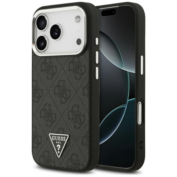 Dėklas Guess 4G Triangle Logo MagSafe Apple iPhone 17 Pro juodos spalvos sidabrinis aprašymas - Prekės nuotrauka Dėklas Guess 4G Triangle Logo MagSafe Apple iPhone 17 Pro juodos spalvos sidabrinis aprašymas - Prekės nuotrauka