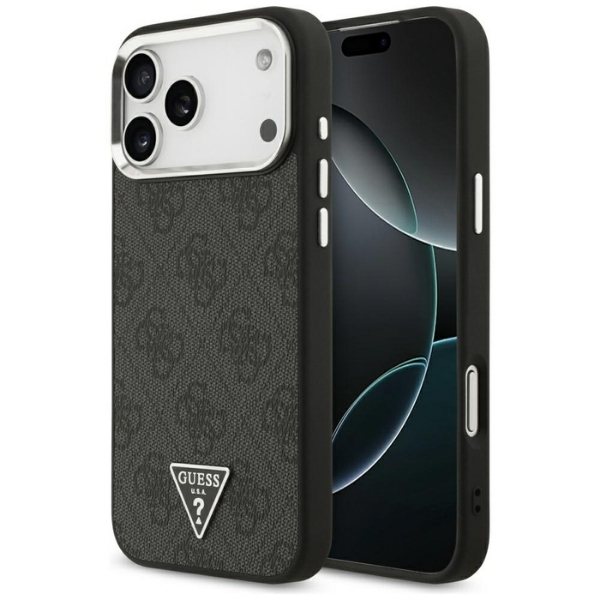 Dėklas Guess 4G Triangle Logo MagSafe Apple iPhone 17 Pro Max juodos spalvos sidabrinis aprašymas - Prekės nuotrauka Dėklas Guess 4G Triangle Logo MagSafe Apple iPhone 17 Pro Max juodos spalvos sidabrinis aprašymas - Prekės nuotrauka