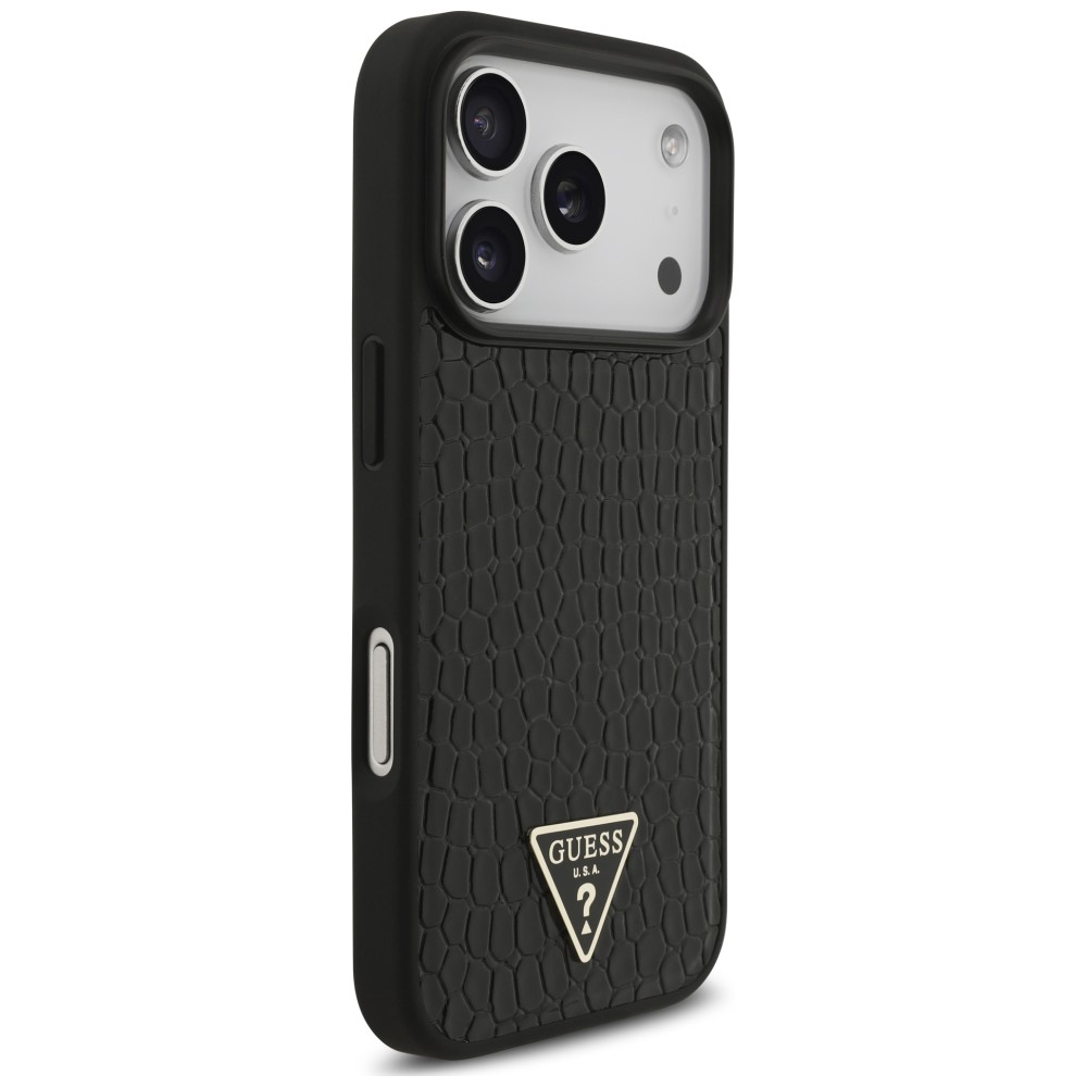 Dėklas Guess Croco Triangle Logo MagSafe, skirtas iPhone 18 Pro Max / 17 Pro Max, juodas aprašymas - Prekės nuotrauka
