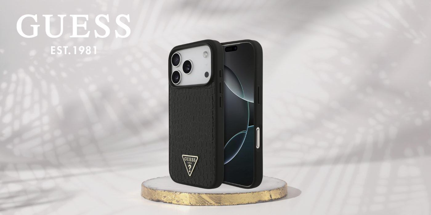 Dėklas Guess Croco Triangle Logo MagSafe, skirtas iPhone 18 Pro Max / 17 Pro Max, juodas aprašymas - Prekės nuotrauka
