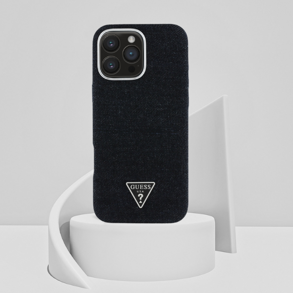 Dėklas Guess Denim Triangle Logo MagSafe Apple iPhone 16 Pro juodos spalvos aprašymas - Prekės nuotrauka Dėklas Guess Denim Triangle Logo MagSafe Apple iPhone 16 Pro juodos spalvos aprašymas - Prekės nuotrauka