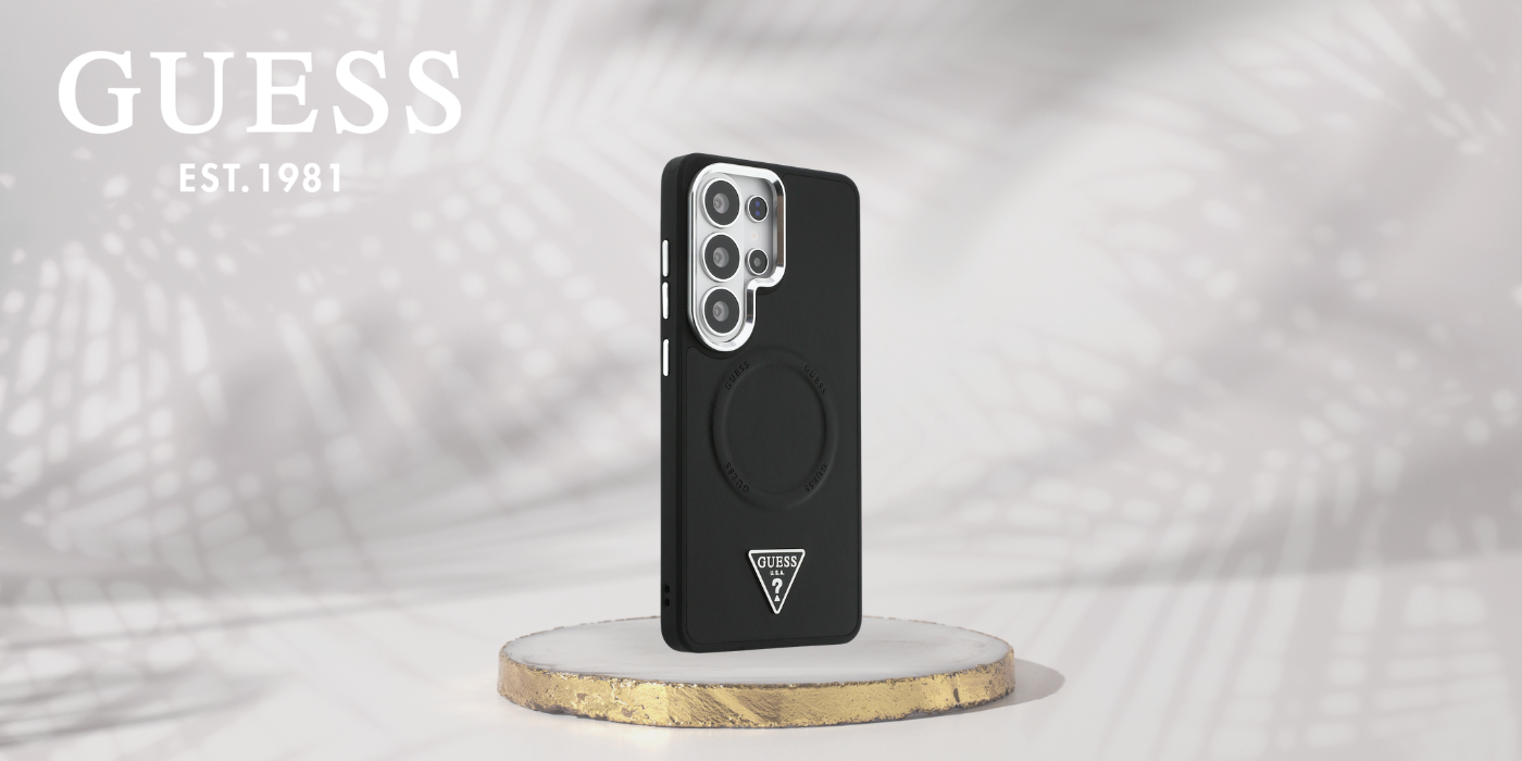 Dėklas Guess Embossed Ring Triangle Logo MagSafe Samsung Galaxy S26 Ultra juodos spalvos aprašymas - Prekės nuotrauka