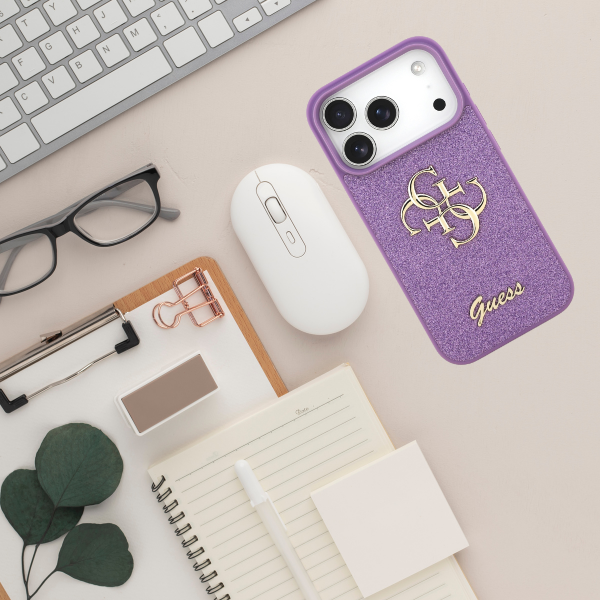 Dėklas Guess Fixed Glitter Big 4G iPhone 17 Pro lilac aprašymas - Prekės nuotrauka