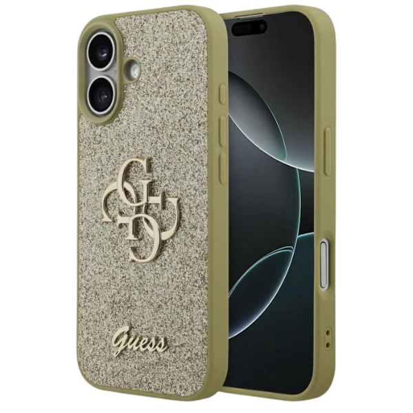 Dėklas Guess Fixed Glitter Big 4G skirtas Apple iPhone 17 aukso spalvos aprašymas - Prekės nuotrauka