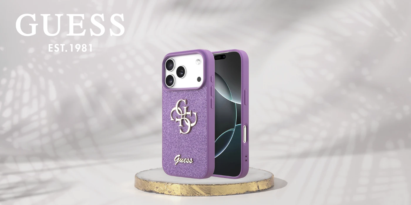 Dėklas Guess Fixed Glitter Big 4G skirtas Apple iPhone 17 Pro lilac aprašymas - Prekės nuotrauka
