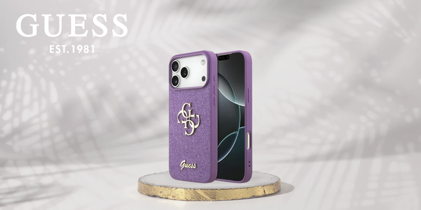 Dėklas Guess Fixed Glitter Big 4G skirtas Apple iPhone 17 Pro Max lilac aprašymas - Prekės nuotrauka