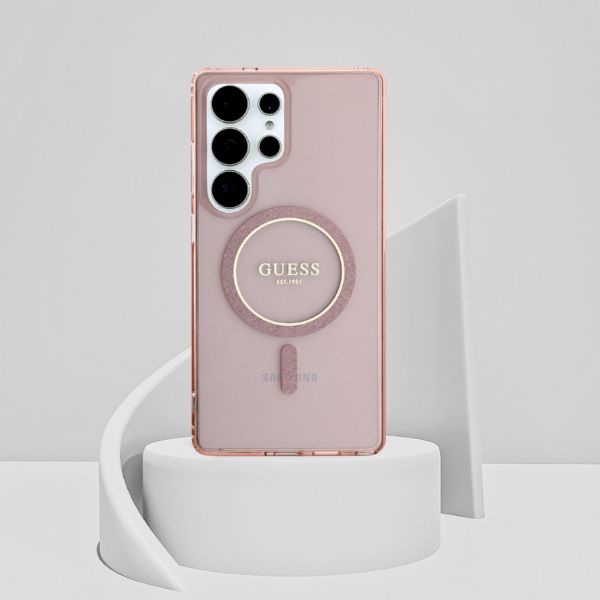 Dėklas Guess Glitter Circle Classic Logo MagSafe skirtas Samsung Galaxy S25 Ultra rožinės spalvos aprašymas - Prekės nuotrauka Dėklas Guess Glitter Circle Classic Logo MagSafe skirtas Samsung Galaxy S25 Ultra rožinės spalvos aprašymas - Prekės nuotrauka