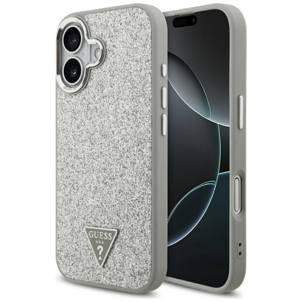 Dėklas Guess Glitter Triangle Logo MagSafe skirtas Apple iPhone 17 sidabro spalvos aprašymas - Prekės nuotrauka Dėklas Guess Glitter Triangle Logo MagSafe skirtas Apple iPhone 17 sidabro spalvos aprašymas - Prekės nuotrauka