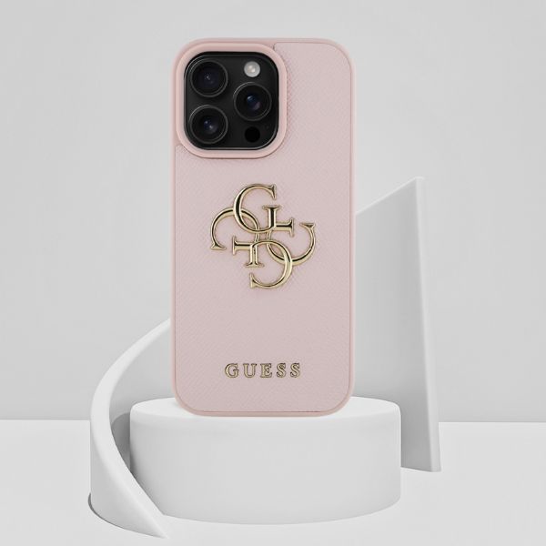 Dėklas Guess Grained Big 4G Logo Small Classic Logo Apple iPhone 16 Pro rožinės spalvos aprašymas - Prekės nuotrauka