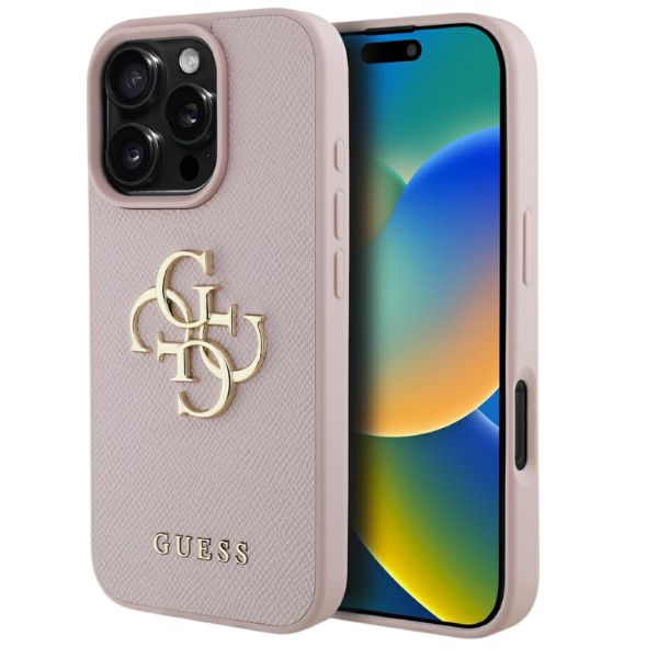 Dėklas Guess Grained Big 4G Logo Small Classic Logo Apple iPhone 16 Pro rožinės spalvos aprašymas - Prekės nuotrauka
