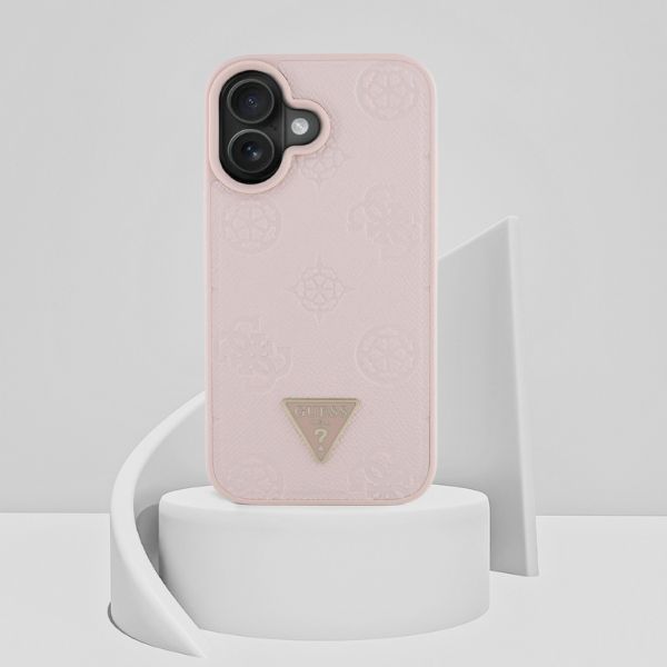 Dėklas Guess Grained Hot Stamp Peony Triangle Logo MagSafe Apple iPhone 16 rožinės spalvos aprašymas - Prekės nuotrauka