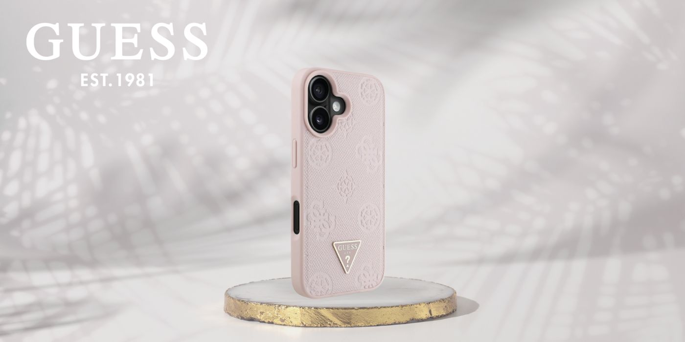 Dėklas Guess Grained Hot Stamp Peony Triangle Logo MagSafe Apple iPhone 16 rožinės spalvos aprašymas - Prekės nuotrauka