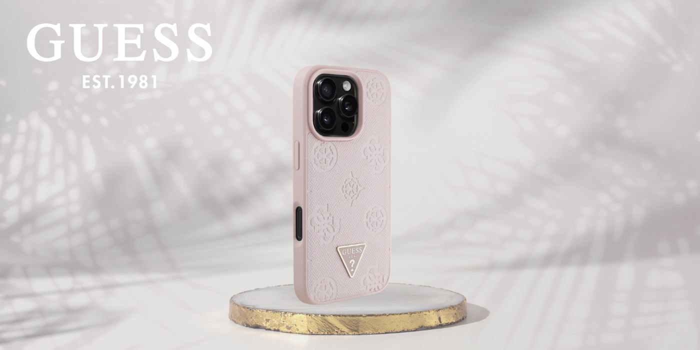 Dėklas Guess Grained Hot Stamp Peony Triangle Logo MagSafe Apple iPhone 16 Pro rožinės spalvos aprašymas - Prekės nuotrauka