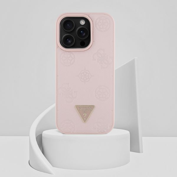 Dėklas Guess Grained Hot Stamp Peony Triangle Logo MagSafe Apple iPhone 16 Pro rožinės spalvos aprašymas - Prekės nuotrauka