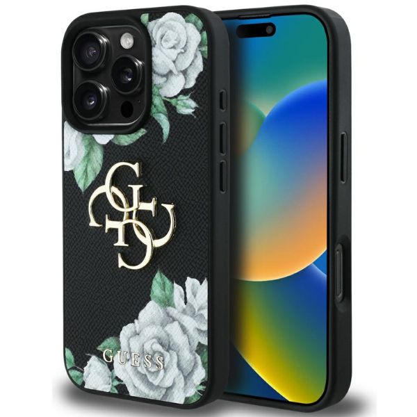 Dėklas Guess Grained Roses Big 4G logo Apple iPhone 16 Pro Max juodos spalvos aprašymas - Prekės nuotrauka Dėklas Guess Grained Roses Big 4G logo Apple iPhone 16 Pro Max juodos spalvos aprašymas - Prekės nuotrauka