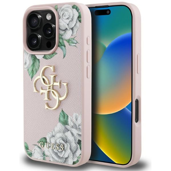 Dėklas Guess Grained Roses Big 4G logo Apple iPhone 16 Pro Max rožinės spalvos aprašymas - Prekės nuotrauka Dėklas Guess Grained Roses Big 4G logo Apple iPhone 16 Pro Max rožinės spalvos aprašymas - Prekės nuotrauka