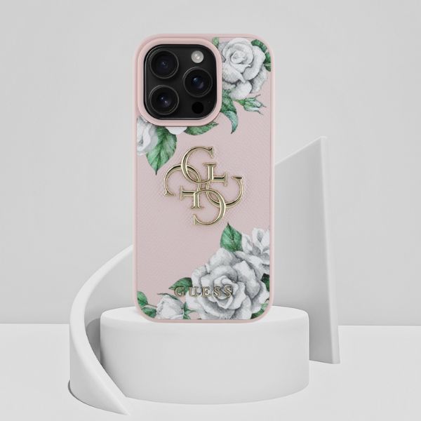 Dėklas Guess Grained Roses Big 4G logo Apple iPhone 16 Pro Max rožinės spalvos aprašymas - Prekės nuotrauka Dėklas Guess Grained Roses Big 4G logo Apple iPhone 16 Pro Max rožinės spalvos aprašymas - Prekės nuotrauka