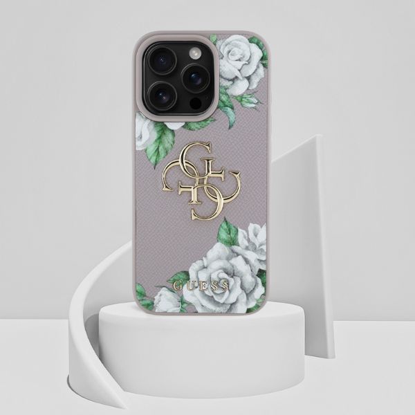Dėklas Guess Grained Roses Big 4G logo Apple iPhone 16 Pro violetinės spalvos aprašymas - Prekės nuotrauka Dėklas Guess Grained Roses Big 4G logo Apple iPhone 16 Pro violetinės spalvos aprašymas - Prekės nuotrauka