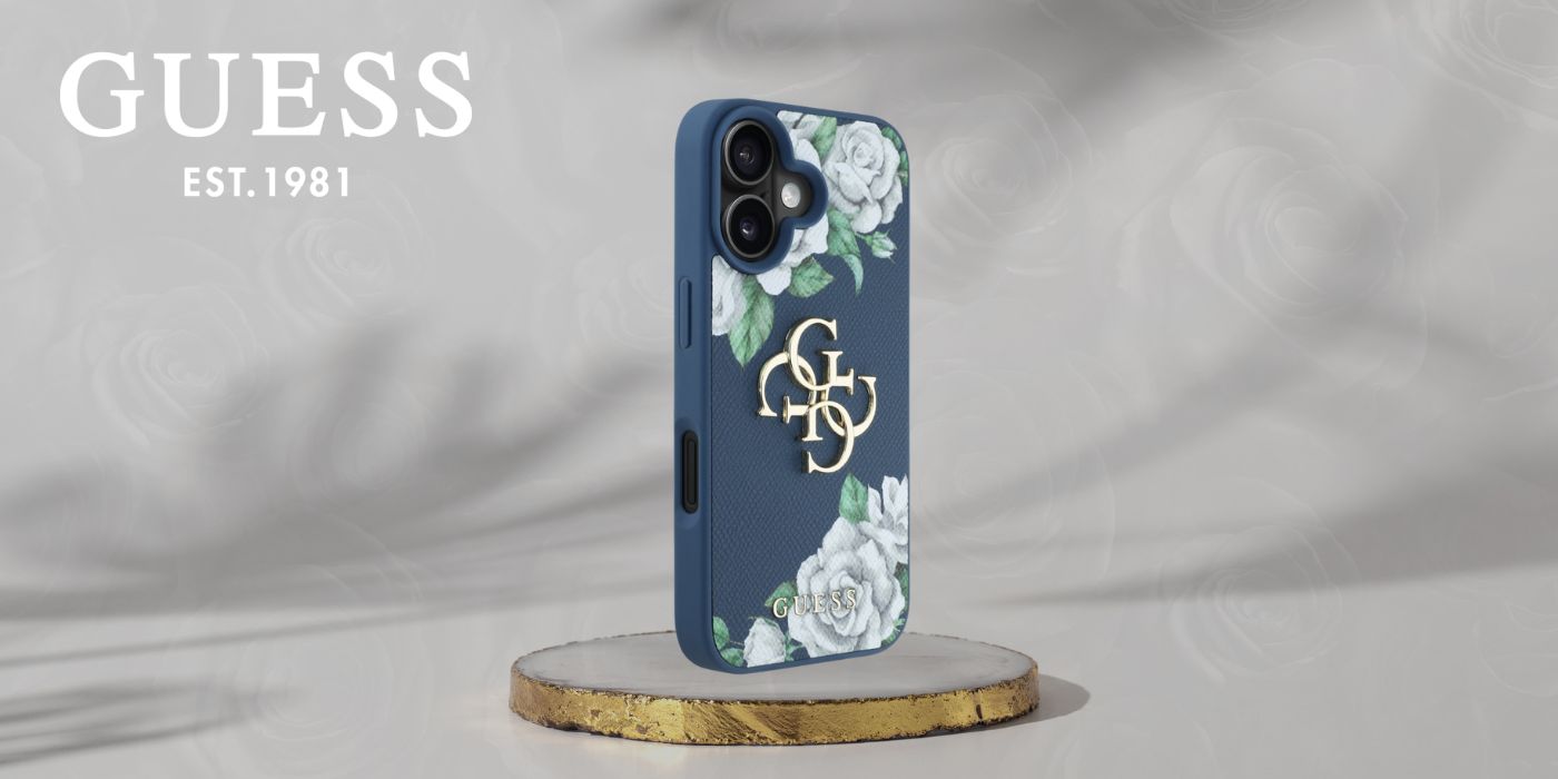 Dėklas Guess Grained Roses Big 4G logo Apple iPhone 16 mėlynas aprašymas - Prekės nuotrauka