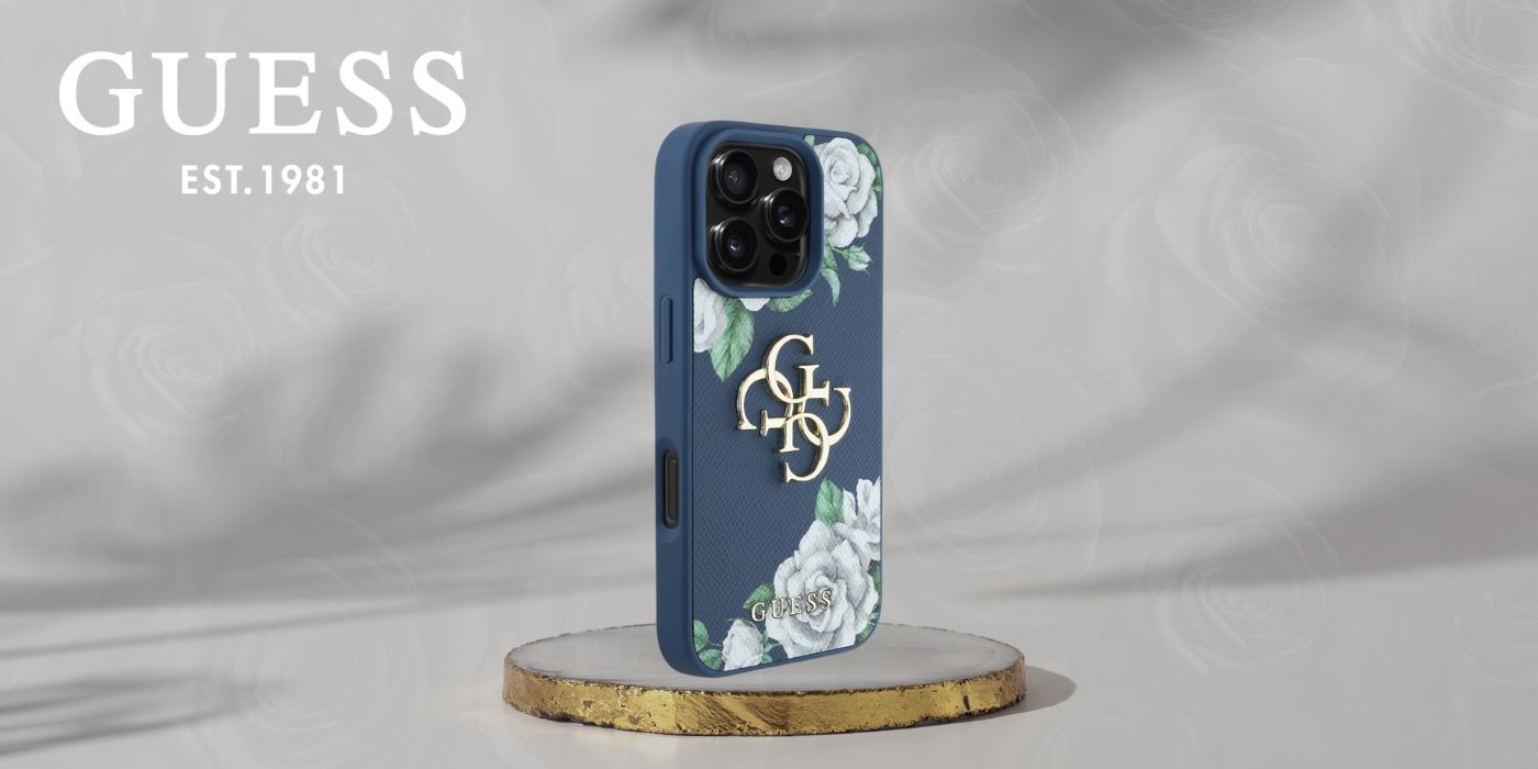 Dėklas Guess Grained Roses Big 4G logo Apple iPhone 16 Pro mėlynas aprašymas - Prekės nuotrauka