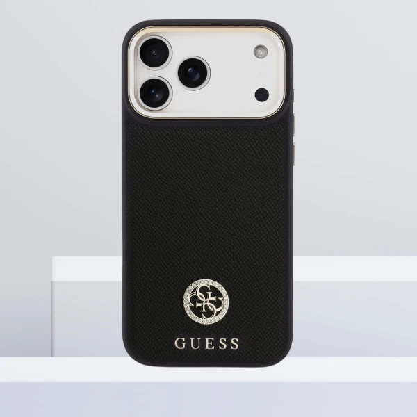 Dėklas Guess Grained Strass Logo MagSafe skirtas Apple iPhone 17 Pro Max juodos spalvos aprašymas - Prekės nuotrauka