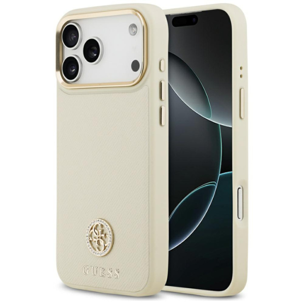 Dėklas Guess Grained Strass Logo MagSafe skirtas Apple iPhone 17 Pro Max beige aprašymas - Prekės nuotrauka Dėklas Guess Grained Strass Logo MagSafe skirtas Apple iPhone 17 Pro Max beige aprašymas - Prekės nuotrauka
