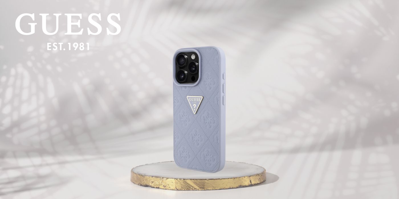 Dėklas Guess Hot Stamp 4G Pattern Triangle Metal Logo iPhone 16 Pro violetinės spalvos aprašymas - Prekės nuotrauka