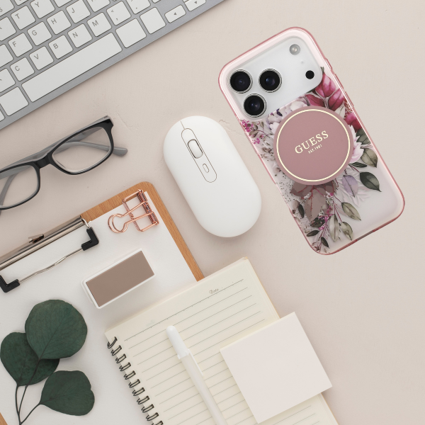 Dėklas Guess IML Flower & Tonal Circle MagSafe, skirtas iPhone 18 Pro / 17 Pro, rožinis aprašymas - Prekės nuotrauka