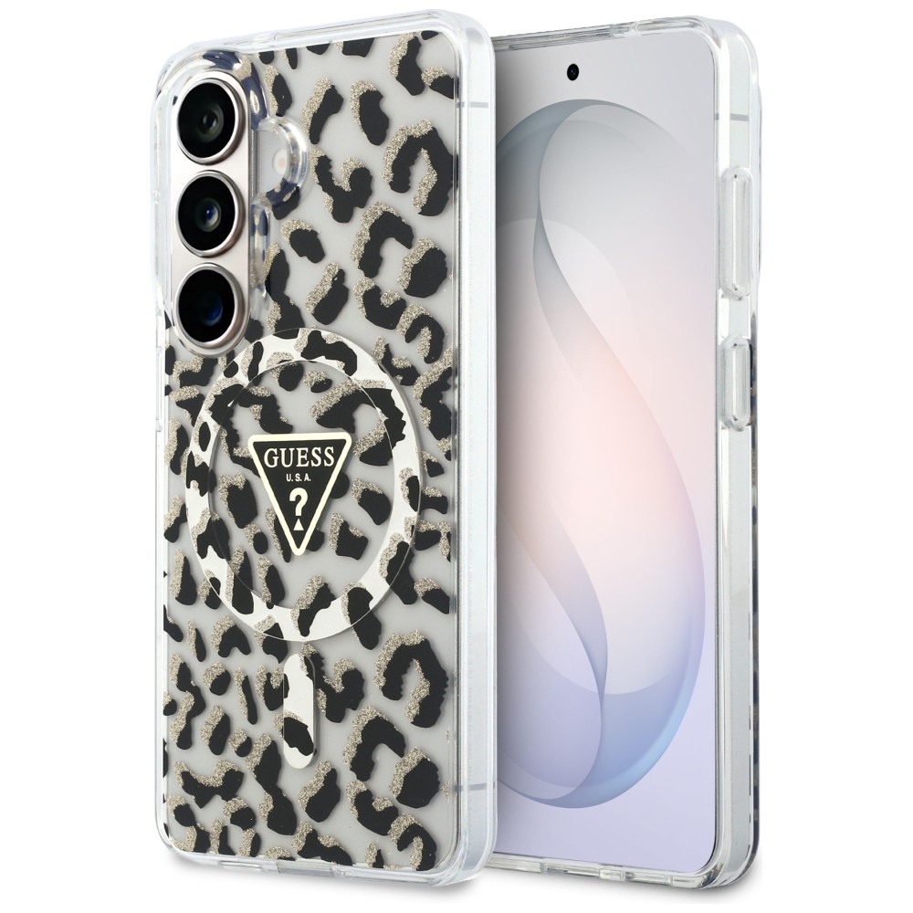 Dėklas Guess IML Leopard Print Triangle MagSafe Samsung Galaxy S26 juodos spalvos aprašymas - Prekės nuotrauka Dėklas Guess IML Leopard Print Triangle MagSafe Samsung Galaxy S26 juodos spalvos aprašymas - Prekės nuotrauka