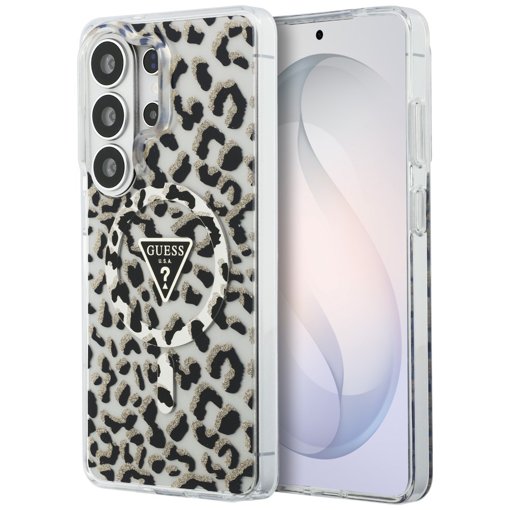 Dėklas Guess IML Leopard Print Triangle MagSafe Samsung Galaxy S26 Ultra juodos spalvos aprašymas - Prekės nuotrauka