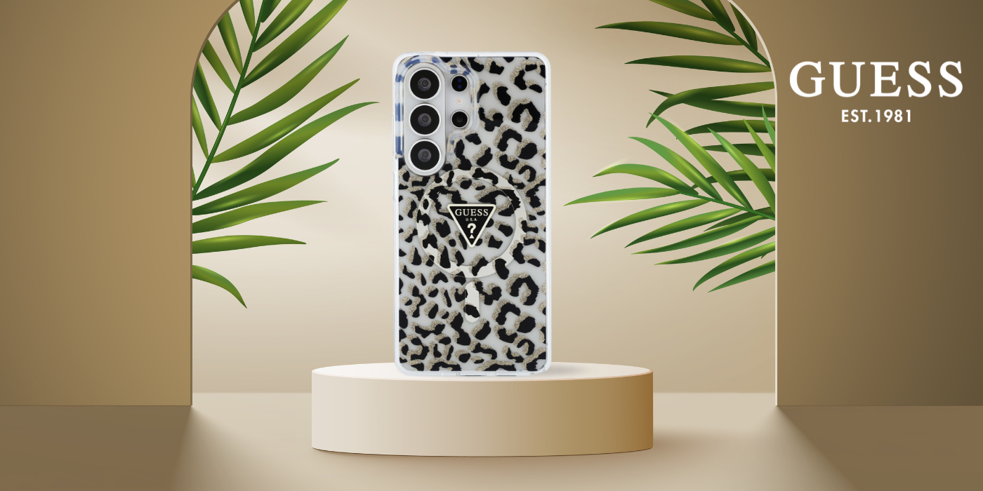 Dėklas Guess IML Leopard Print Triangle MagSafe Samsung Galaxy S26 Ultra juodos spalvos aprašymas - Prekės nuotrauka