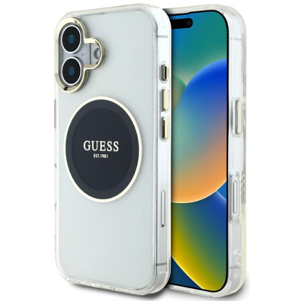 Dėklas Guess IML Metal Colored Circle Classic Logo MagSafe Apple iPhone 16 juodos spalvos aprašymas - Prekės nuotrauka Dėklas Guess IML Metal Colored Circle Classic Logo MagSafe Apple iPhone 16 juodos spalvos aprašymas - Prekės nuotrauka