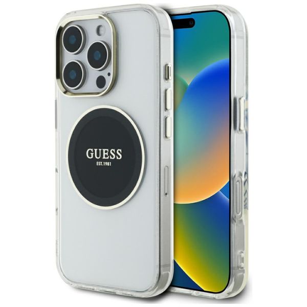 Dėklas Guess IML Metal Colored Circle Classic Logo MagSafe Apple iPhone 16 Pro juodos spalvos aprašymas - Prekės nuotrauka