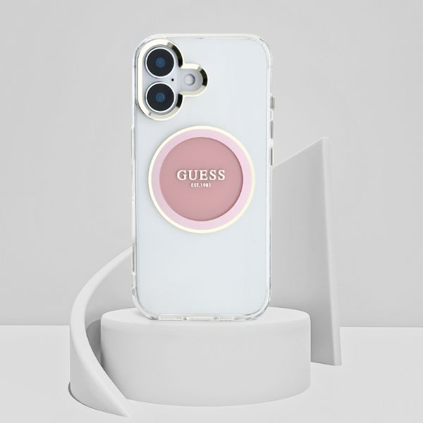 Dėklas Guess IML Metal Colored Circle Classic Logo MagSafe Apple iPhone 16 rožinės spalvos aprašymas - Prekės nuotrauka