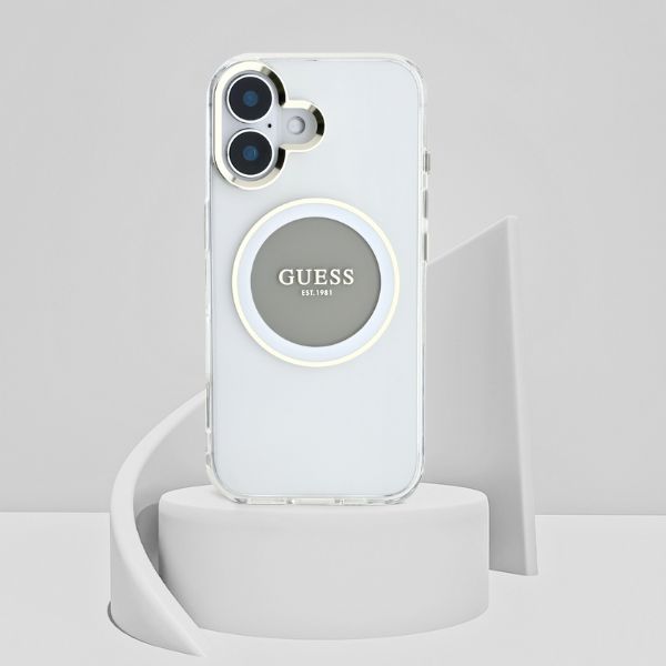 Dėklas Guess IML Metal Colored Circle Classic Logo MagSafe Apple iPhone 16 pilkas aprašymas - Prekės nuotrauka