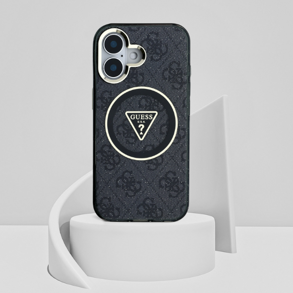 Dėklas Guess IML Metal Glitter 4G Circle Triangle MagSafe Apple iPhone 16 juodos spalvos aprašymas - Prekės nuotrauka Dėklas Guess IML Metal Glitter 4G Circle Triangle MagSafe Apple iPhone 16 juodos spalvos aprašymas - Prekės nuotrauka