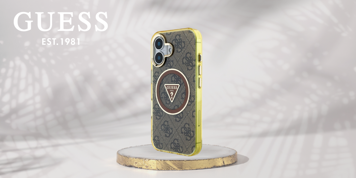 Dėklas Guess IML Metal Glitter 4G Circle Triangle MagSafe Apple iPhone 16 rudos spalvos aprašymas - Prekės nuotrauka