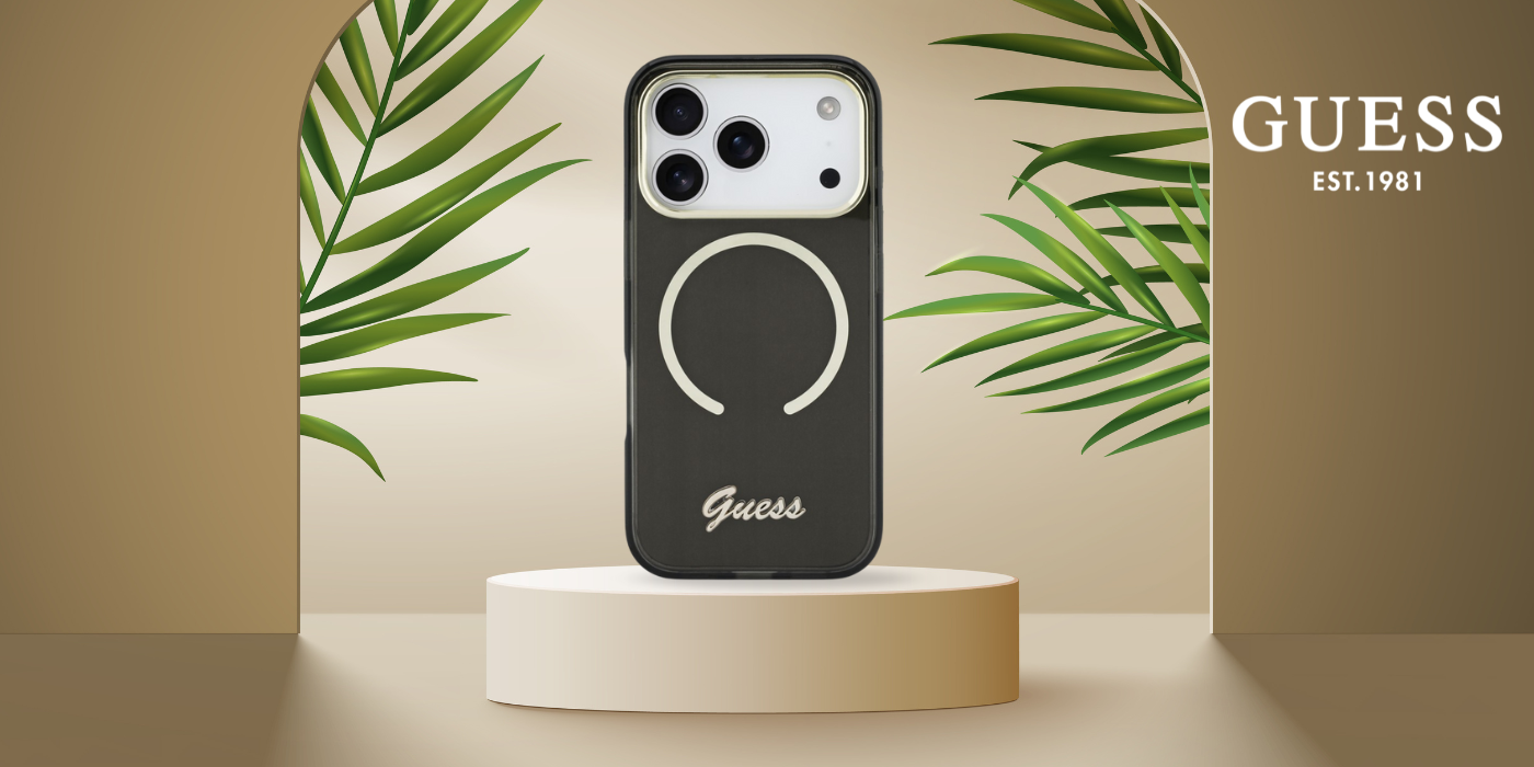 „Guess IML Script“ metalinis „MagSafe“ dėklas, skirtas „iPhone 17“ – Juodas aprašymas - Prekės nuotrauka