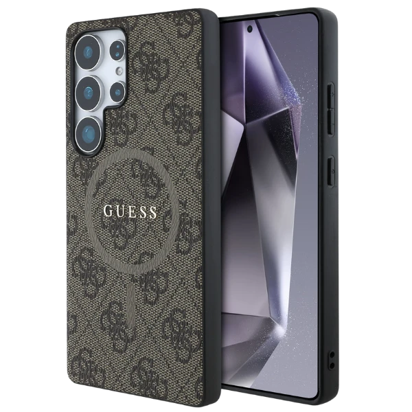 Dėklas Guess Leather 4G Colored Ring Classic Logo MagSafe Samsung Galaxy S25 Ultra rudos spalvos aprašymas - Prekės nuotrauka Dėklas Guess Leather 4G Colored Ring Classic Logo MagSafe Samsung Galaxy S25 Ultra rudos spalvos aprašymas - Prekės nuotrauka