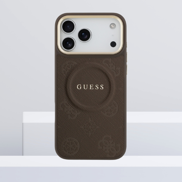 Dėklas Guess Peony Hot Stamp MagSafe, skirtas iPhone 18 Pro Max / 17 Pro Max, rudas aprašymas - Prekės nuotrauka