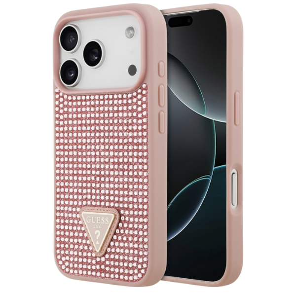 Dėklas Guess Rhinestone Triangle Logo for Apple iPhone 17 Pro pink aprašymas - Prekės nuotrauka Dėklas Guess Rhinestone Triangle Logo for Apple iPhone 17 Pro pink aprašymas - Prekės nuotrauka