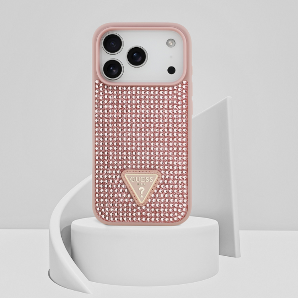 Dėklas Guess Rhinestone Triangle Logo for Apple iPhone 17 Pro pink aprašymas - Prekės nuotrauka Dėklas Guess Rhinestone Triangle Logo for Apple iPhone 17 Pro pink aprašymas - Prekės nuotrauka