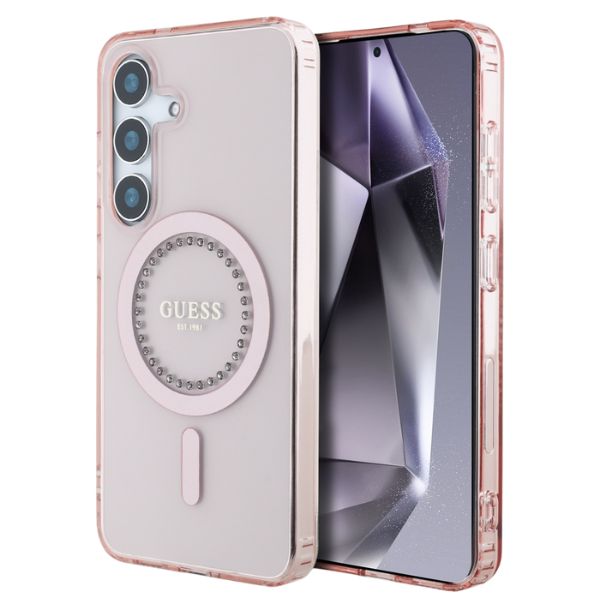 Dėklas Guess Rhinestones Printed Classic Logo MagSafe Samsung Galaxy S25 rožinės spalvos aprašymas - Prekės nuotrauka Dėklas Guess Rhinestones Printed Classic Logo MagSafe Samsung Galaxy S25 rožinės spalvos aprašymas - Prekės nuotrauka