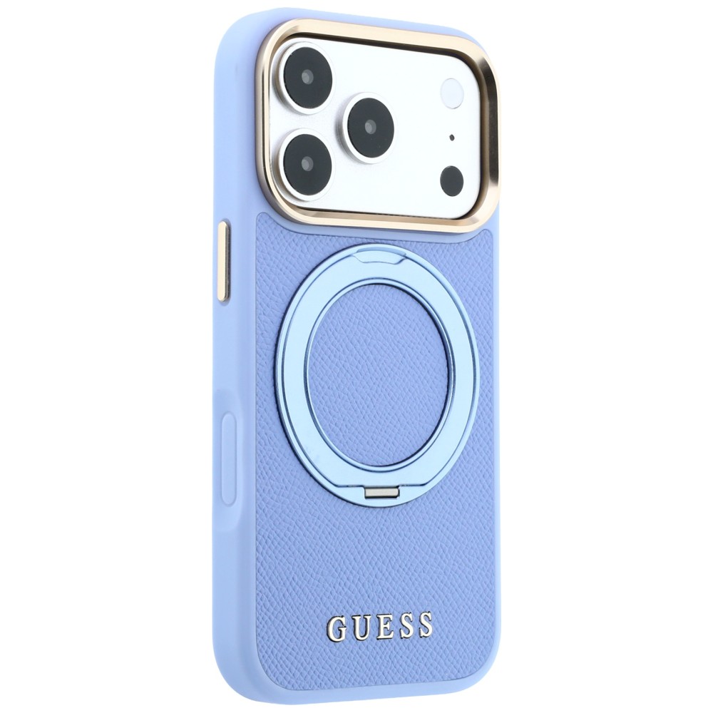 Dėklas Guess Ring Stand 360 Grained Classic Logo MagSafe, skirtas iPhone 18 Pro / 17 Pro, šviesiai mėlynas aprašymas - Prekės nuotrauka