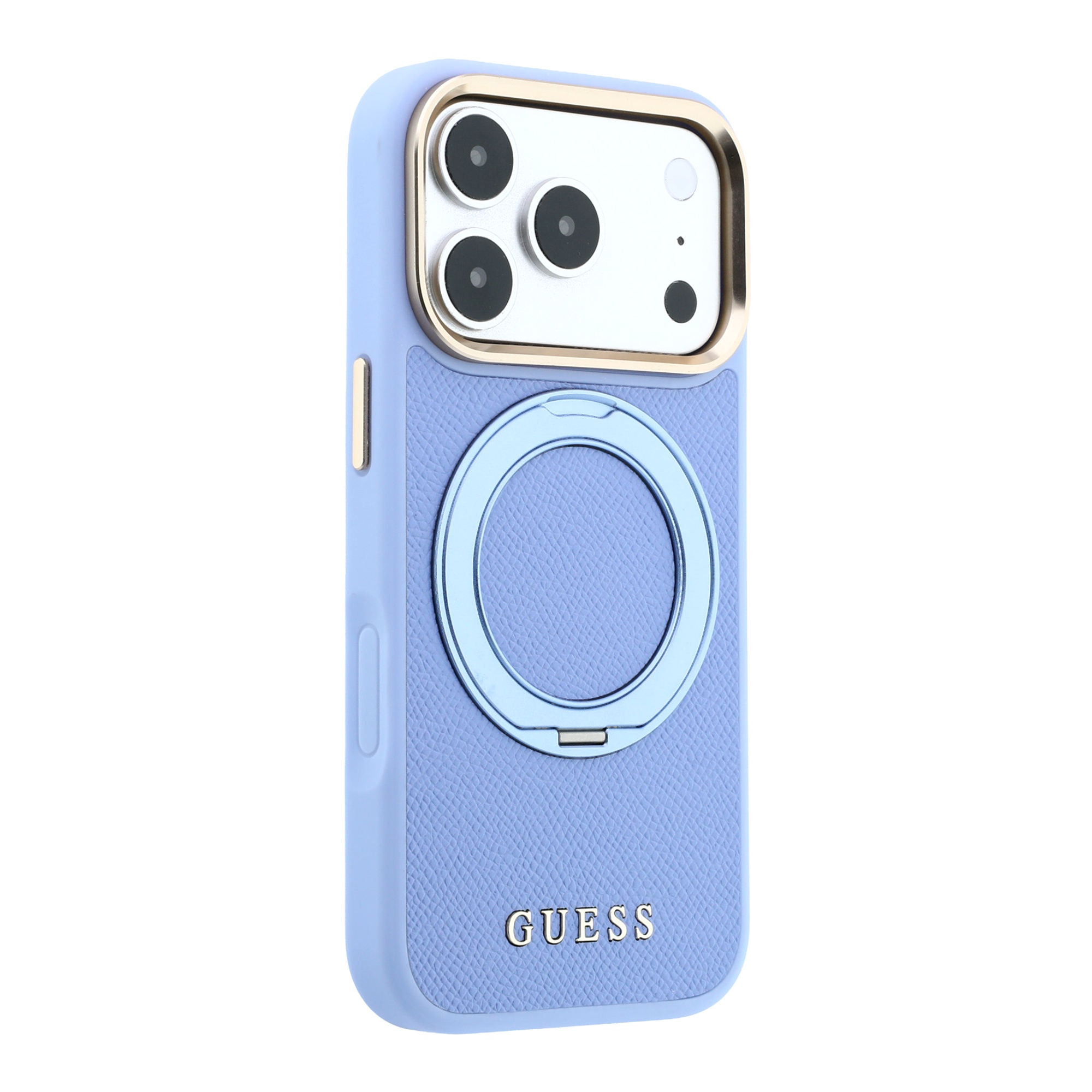 Dėklas Guess Ring Stand 360 Grained Classic Logo MagSafe, skirtas iPhone 18 Pro Max/17 Pro Max, šviesiai mėlynas aprašymas - Prekės nuotrauka