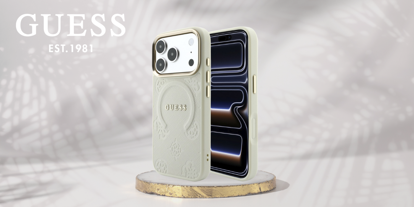 Dėklas Guess Saffiano Peony & Ring MagSafe, skirtas iPhone 18 Pro / 17 Pro, smėlio spalvos aprašymas - Prekės nuotrauka