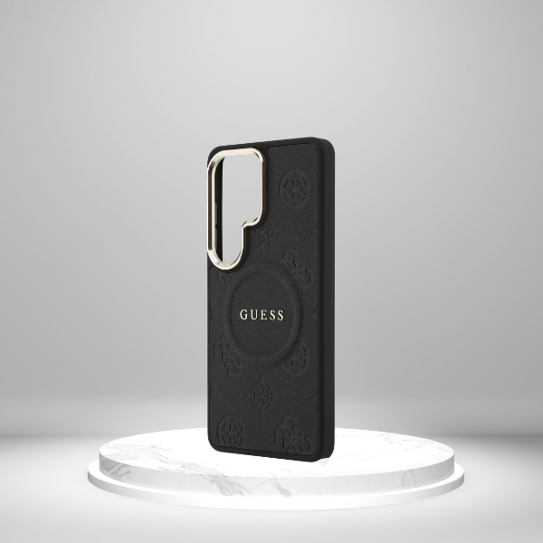 Dėklas Guess Saffiano Peony Embossed Ring MagSafe Samsung Galaxy S26 Ultra juodos spalvos aprašymas - Prekės nuotrauka Dėklas Guess Saffiano Peony Embossed Ring MagSafe Samsung Galaxy S26 Ultra juodos spalvos aprašymas - Prekės nuotrauka