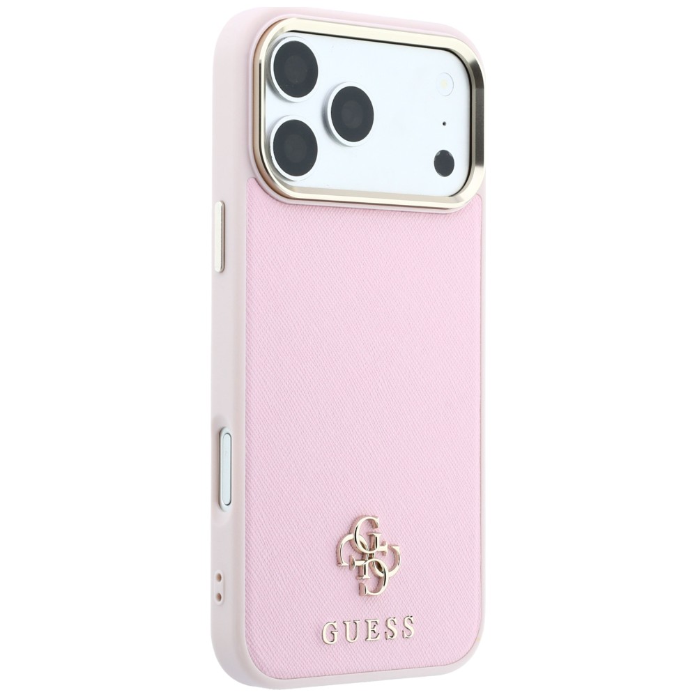 Dėklas Guess Saffiano Small 4G & Classic Logo MagSafe, skirtas iPhone 18 Pro / 17 Pro, rožinis aprašymas - Prekės nuotrauka
