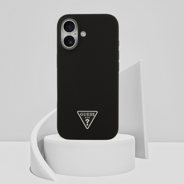 Dėklas Guess Silicone Triangle Logo MagSafe Apple iPhone 17 juodos spalvos aprašymas - Prekės nuotrauka